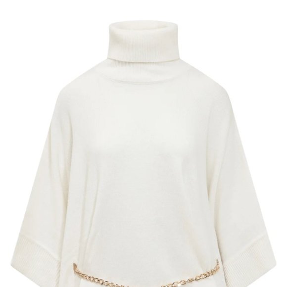 Michael Kors Cable Knit Poncho Cape Turtleneck Sweater cream w/ belt S / M - Picture 1 of 1